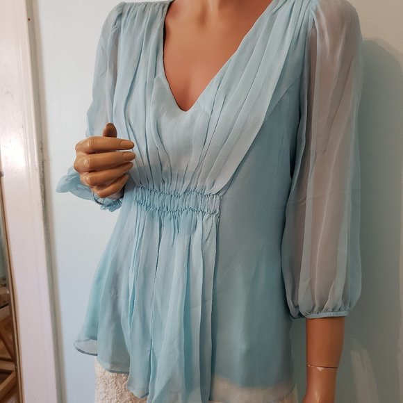 Sundance Tops - NWT Sundance 100% silk baby blue top, Size PM.